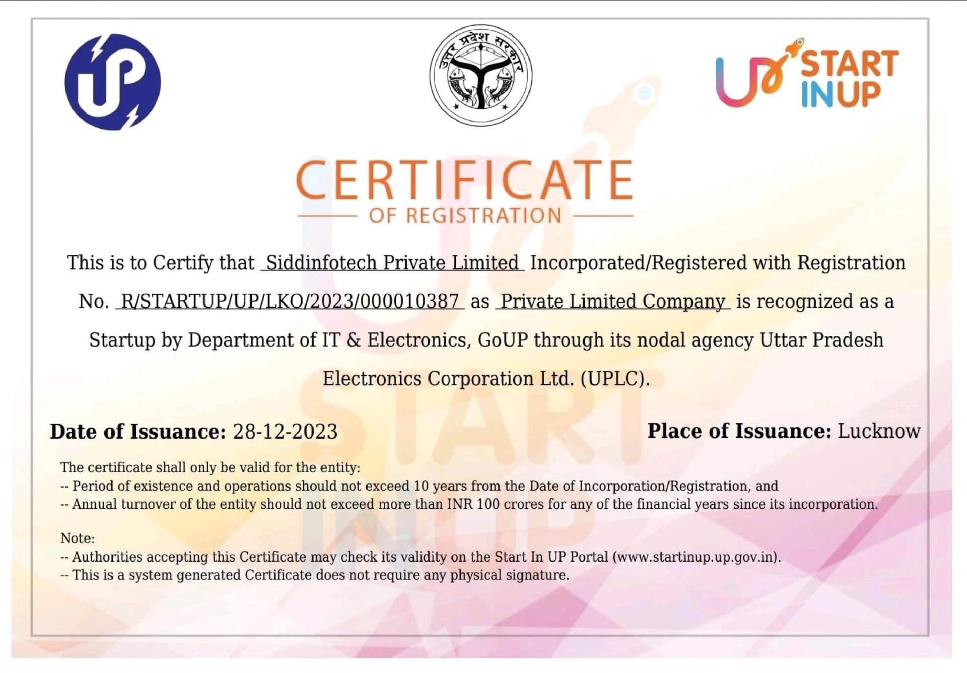 START IN UP RECOGNITION