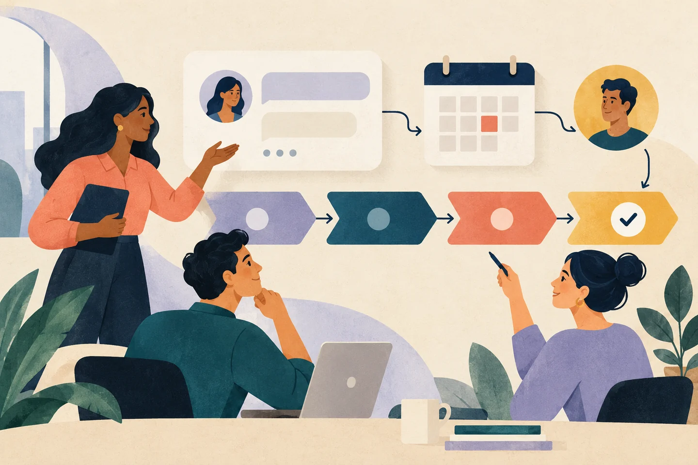 Teammates turn a customer conversation into a scheduled follow-up and a clear pipeline next step